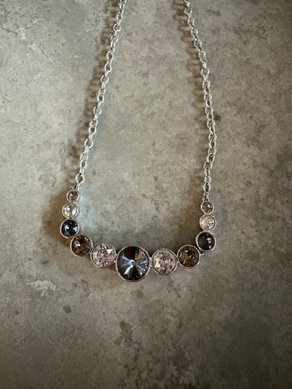 Touchstone Crystal Silver-Tone Necklace in Smoky and Clear Stones